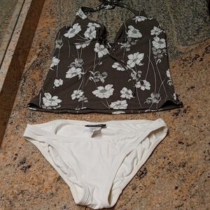 DKNYC Floral Brown and White Bikini Set